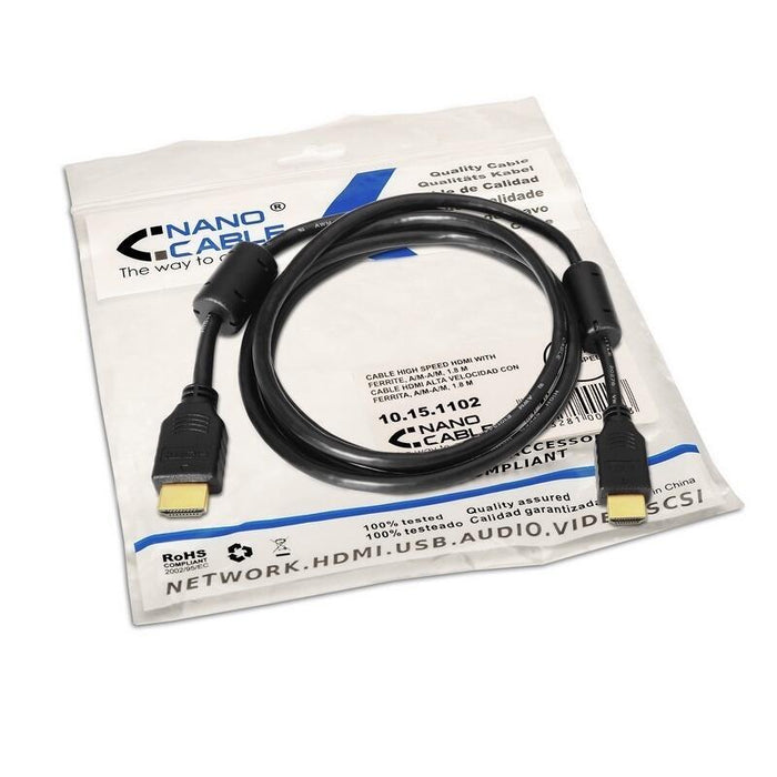 Nanocable Cable Hdmi V1.4 Con Ferrita Macho A Hdmi V1.4 Con Ferrita Macho 10m - Alta Velocidad - Negro