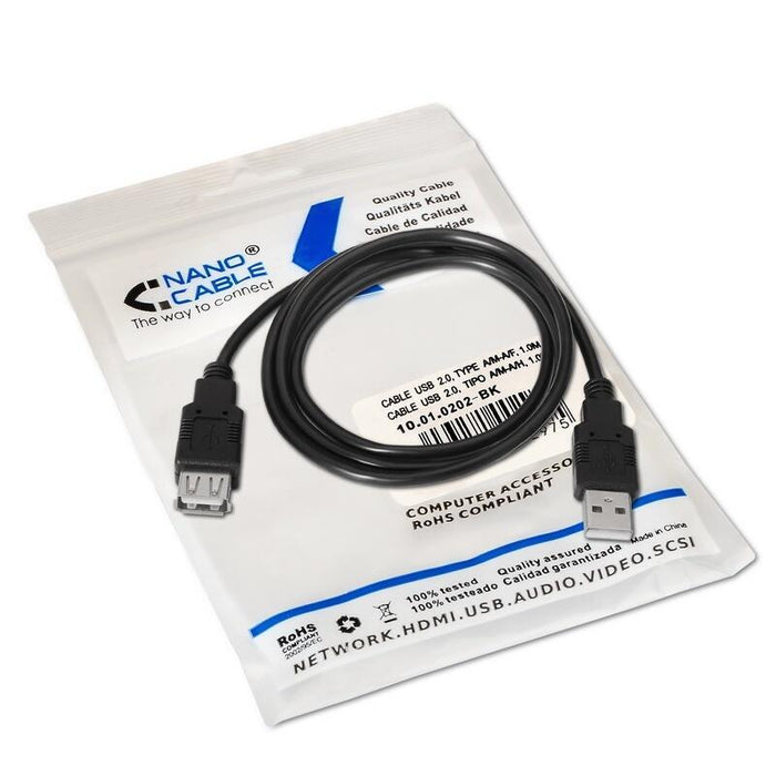 Nanocable Cable Prolongador Usb-A 2.0 Macho A Usb-A Hembra 1m