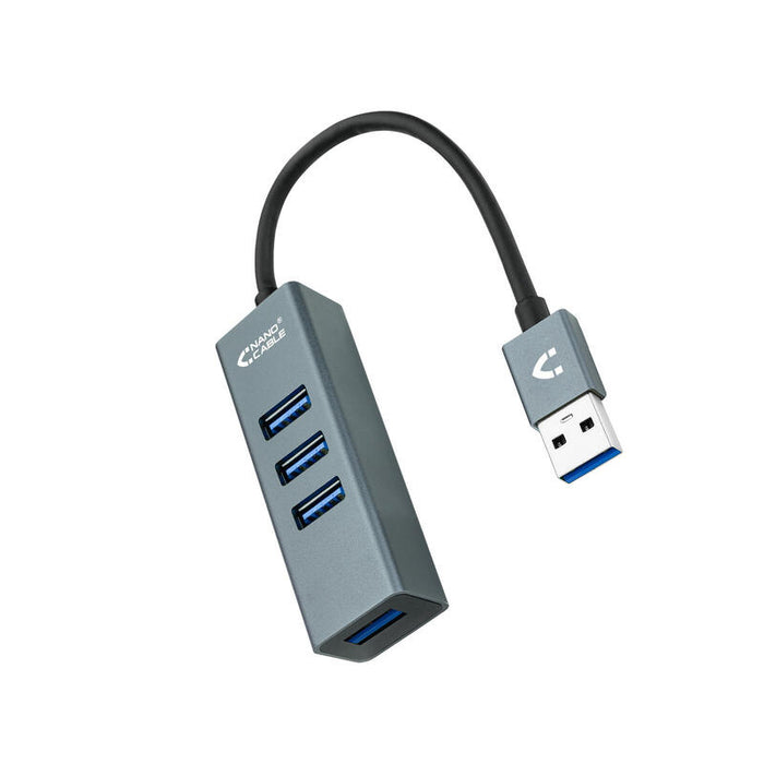 Nanocable Hub Usb 3.0 4xusb3.0. Usb-A/M-Usb 3.0/H - Aluminio - 10 Cm - Gris