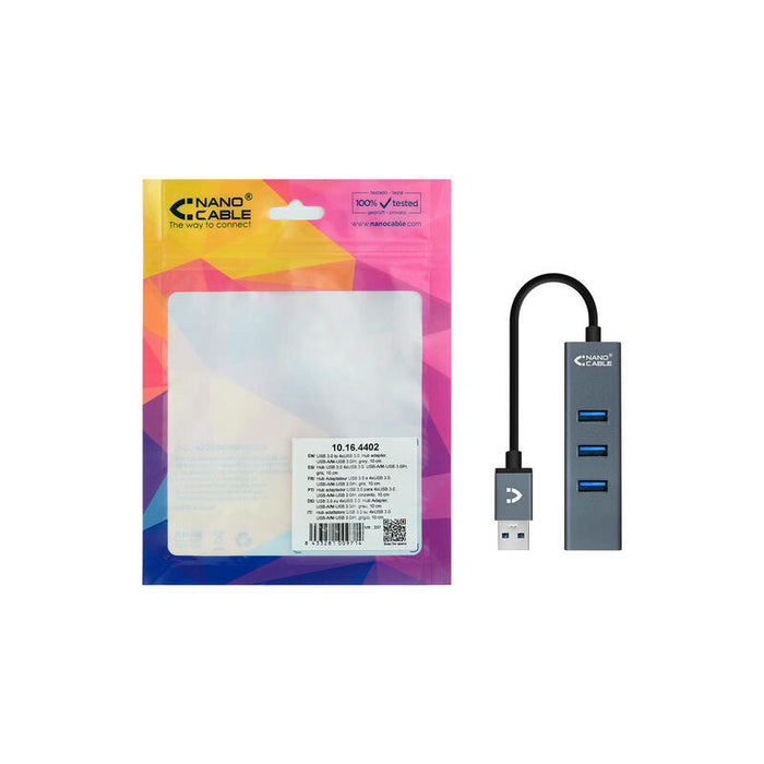 Nanocable Hub Usb 3.0 4xusb3.0. Usb-A/M-Usb 3.0/H - Aluminio - 10 Cm - Gris