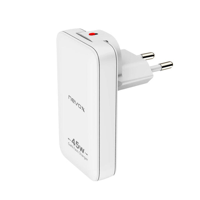 Nevox 45w Dual Slim LadegerT Gan Usb-C/Usb Eu/Us Weiá