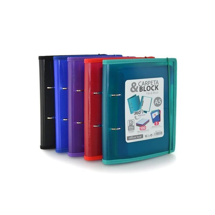 Office Box Carpeta & Block Supra Anillas D 2x25mm A5 100h Cierre C/Goma Tapa Pp Colores Surtidos