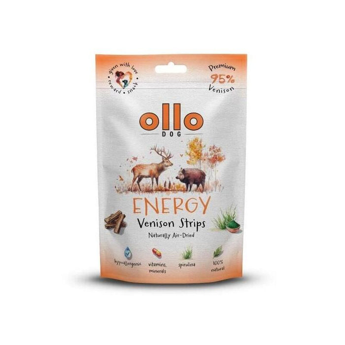 Ollo Air-Dried Energy Venison Strips - Premio Para Perros - 80g