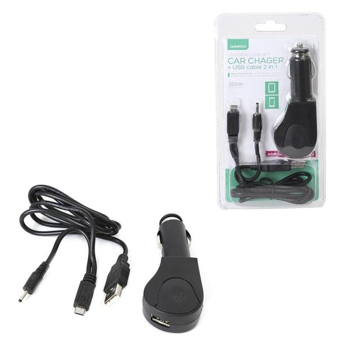Omega Cargador De Coche 2xusb 5v 2.1a + Cable 2en1 (Microusb + Tablet)