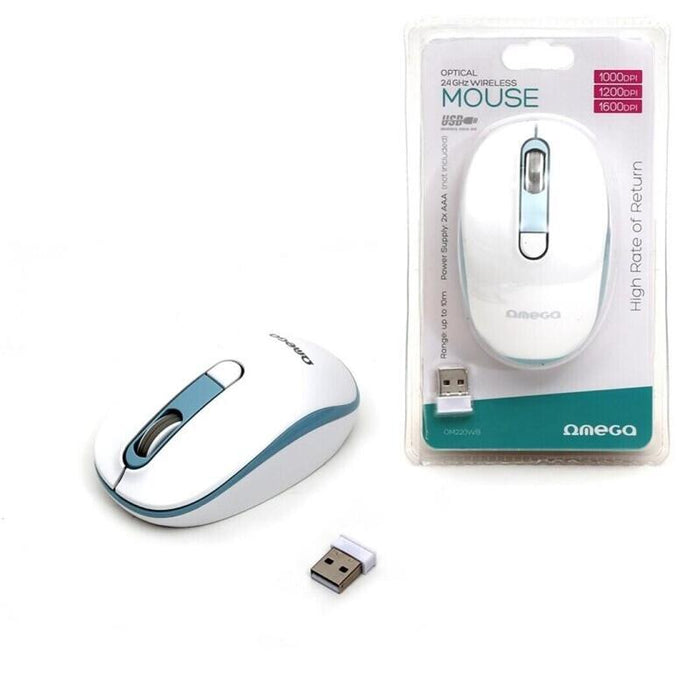 Omega Raton Inalambrico 1000-1600dpi Om220wb Blanco-Azul Om220wb