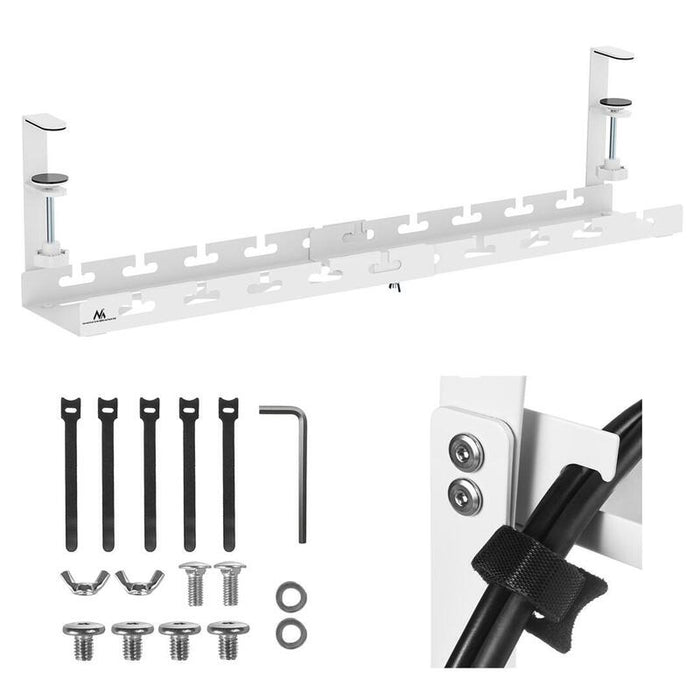 Maclean Organizador De Cables Bajo Escritorio, Carga Máx. 5 Kg, Máx. 728 Mm, Blanco, Mc-103 W 728mm, Blanco, Mc-103 W