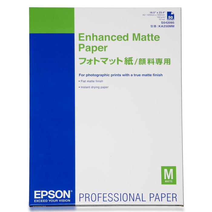 Original Epson Papel Inkjet Enhanced Matte A2 189gr 25 Hojas Spro/3800/4000/4400/4450/4800/4880/7400/7450/7800/7880/9000/10000/7500/7600/9400/9450