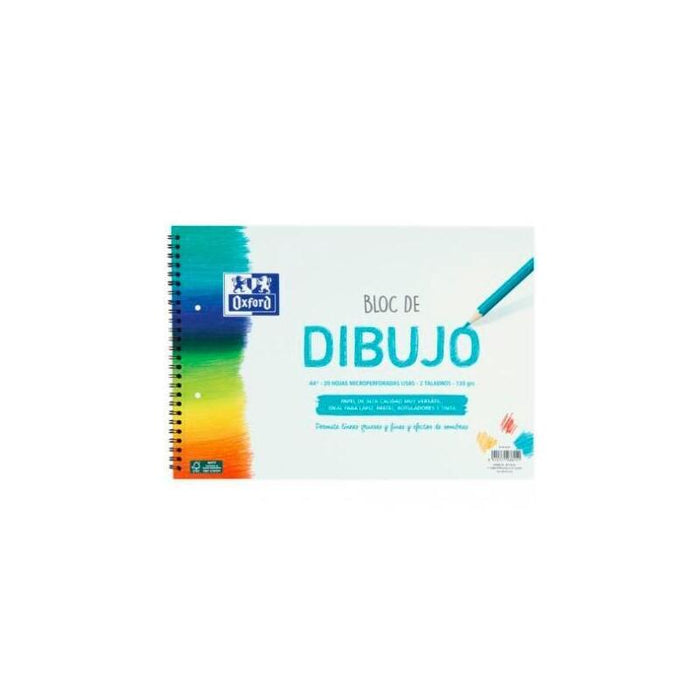Oxford Bloc Dibujo Escolar Multitaladro 2 T/ Blanda Espiral 20h 130gr A4+ Liso Blanco