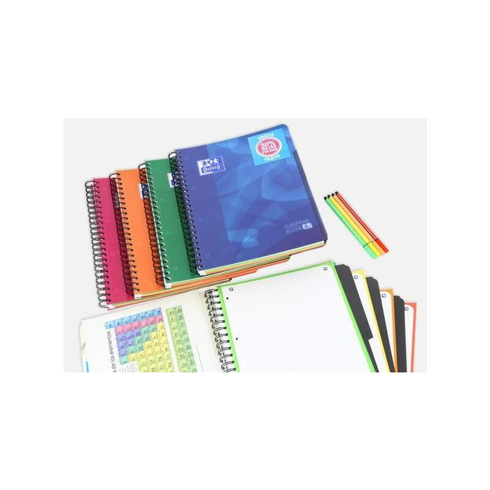 Oxford Cuaderno Europeanbook 4 Microperforado 120 Hojas (50% Gratis) Hztal Tapas De Plástico 4 Separadores A4+ Surtidos -5u-