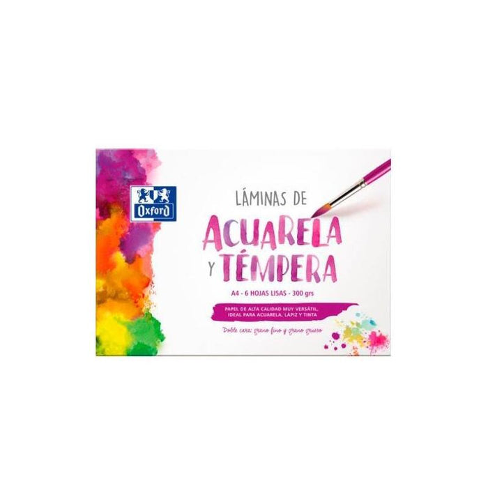 Oxford Láminas Para Pintura Acuarela Y Témpera 6h 300gr A4 Liso Blanco