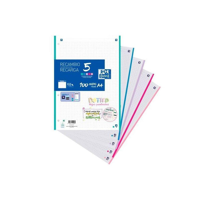 Oxford Recambio Paquete A4 100h Dots 5 Secciones Pastel