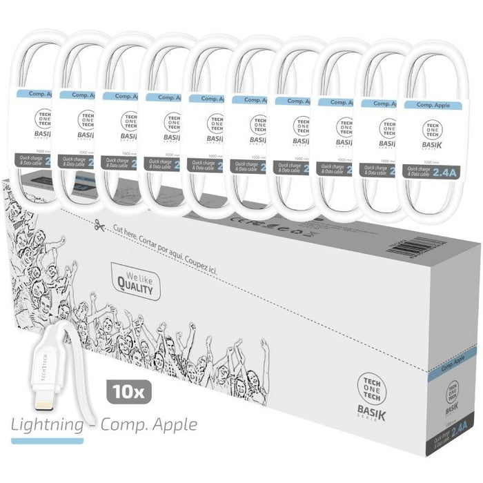Pack 10 Cables Lightning Tech One Tech Basik Tec2952 Usb Macho Lightning Macho 1m Blanco