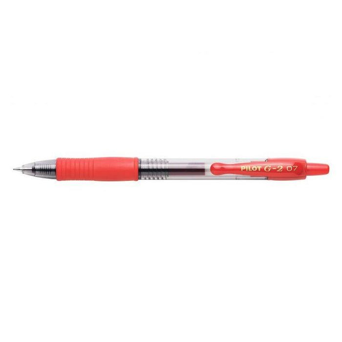 Pack 12 Unidades Pilot Boligrafo De Gel G2 Rollerball Retractil - Recargable - Punta De Bola Redonda 0.7mm - Trazo 0.32mm - Grip Ergonomico - Color Rojo