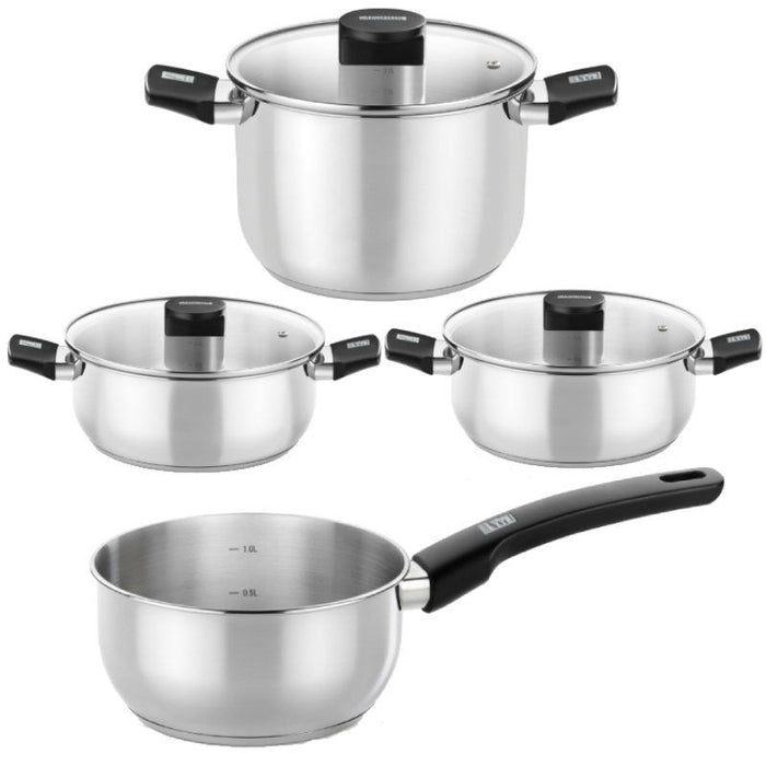 Pack Batería De Cocina Elite Monix M240001 Cazo Ø14cm Ollas Ø24cm Cacerolas Ø20 24cm Acero Inoxidable Apta Para Inducción