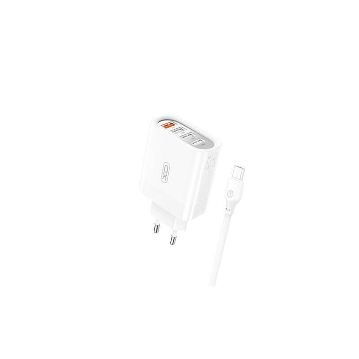 Xo L100 Pack Cargador De Corriente 18w - 4x Usb-A - Proteccion Intelifente + Cable Usb-A A Microusb 2.4a