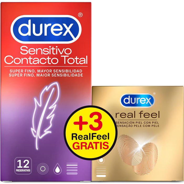Durex Preservativos Sensitivos Contacto Total 12uds + 3 Uds Real Feel