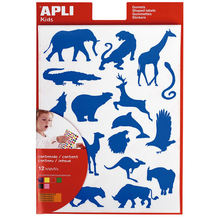 Pack De 10 Unidades Apli Gomets Animales Salvajes - 204 Unidades Por Bolsa - Formas De Elefante, Tigre, Jirafa Y Mas - Adhesivo Base Agua Y Materiales 100% Reciclables