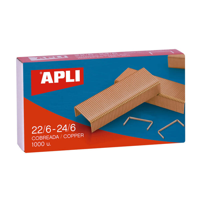 Pack De 10 Unidades Apli Grapas De Cobre Galvanizadas 22/6 - 24/6 - Capacidad De 30 Hojas - Material Duradero Y Resistente - Extremos Afilados Para Un Grapado Preciso