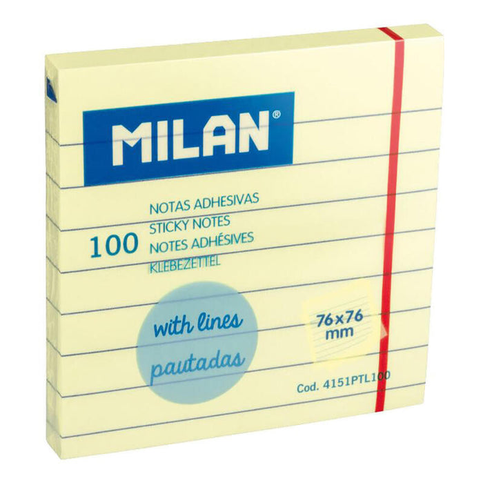 Pack De 10 Unidades - Bloc 100 Notas Adhesivas Amarillo Claro Pautadas 76x76mm Milan