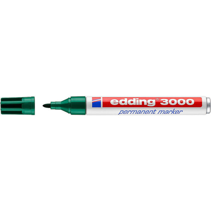Pack De 10 Unidades Edding 3000 Rotulador Permanente Punta Redonda De 1.5mm - Trazo Entre 1.5mm Y 3.0mm - Recargable - Secado Instantaneo - Color Verde