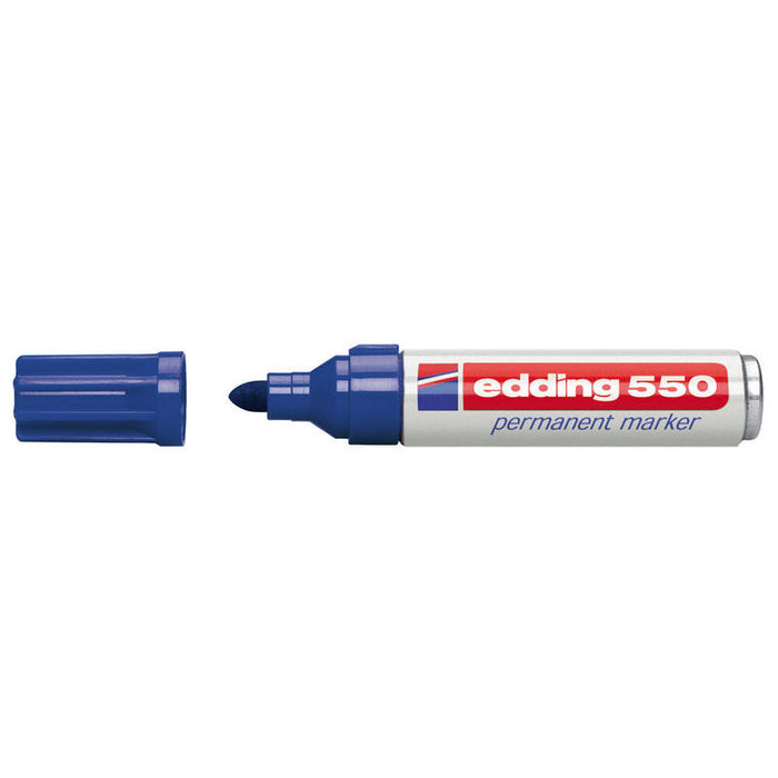 Pack De 10 Unidades Edding 550 Rotulador Permanente Punta Redonda - Trazo Entre 3 Y 4 Mm. - Recargable - Secado Rapido - Color Azul