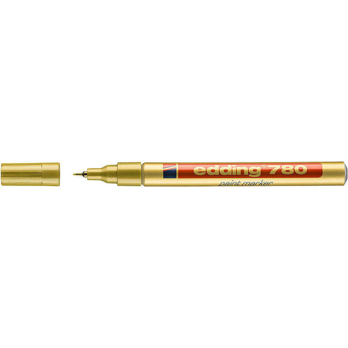 Pack De 10 Unidades Edding 780 Rotulador Permanente De Tinta Opaca - Punta Redonda - Trazo 0.8mm - Puntas De Recambio Disponibles - Secado Rapido - Color Oro