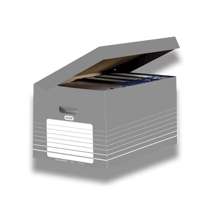 Pack De 10 Unidades Elba Contenedores De Archivos - Montaje Automatico - Tapa Integrada - Color Gris