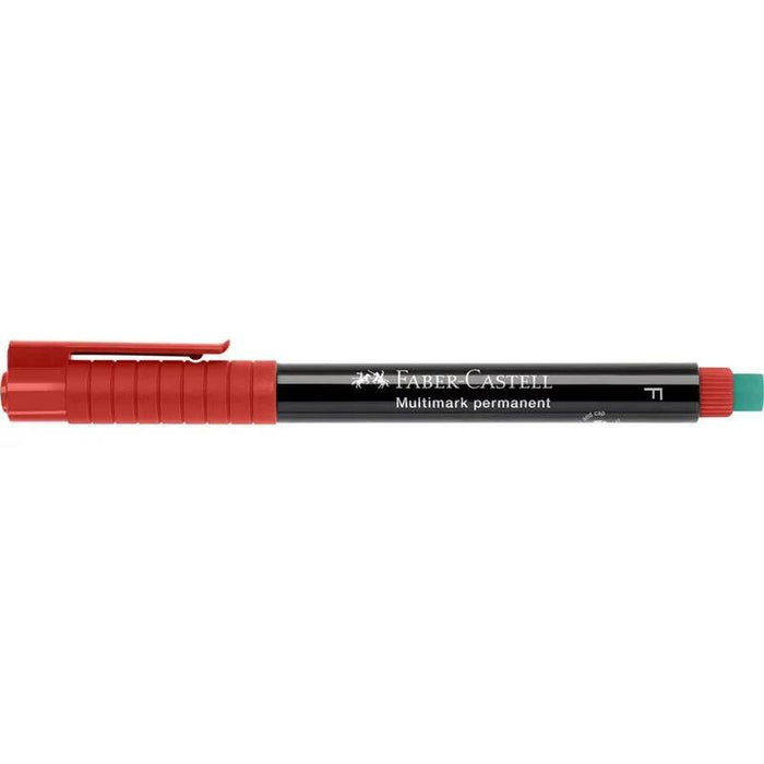Pack De 10 Unidades Faber-Castell Multimark Rotulador Permanente - Ancho De Trazo 0.6mm - Goma De Borrar Integrada - Resistente A La Luz Y Al Agua - Color Rojo