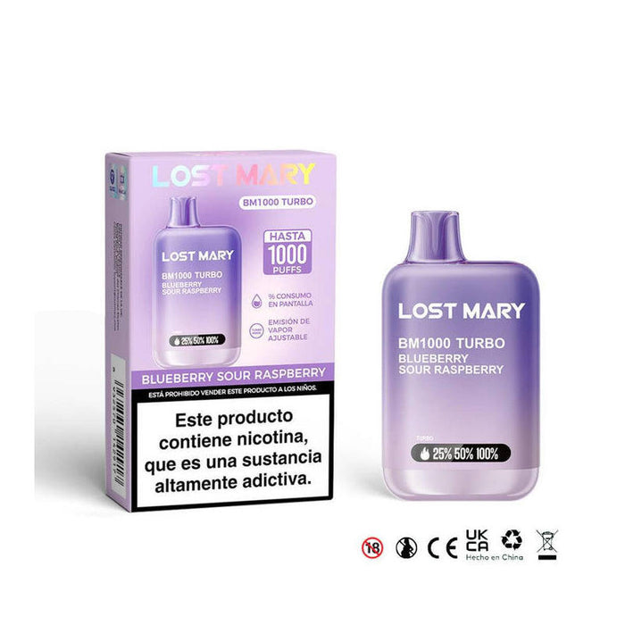 Pack De 10 Unidades Lost Mary Bm1000 Turbo 2% Blueberry Sour Rasperry