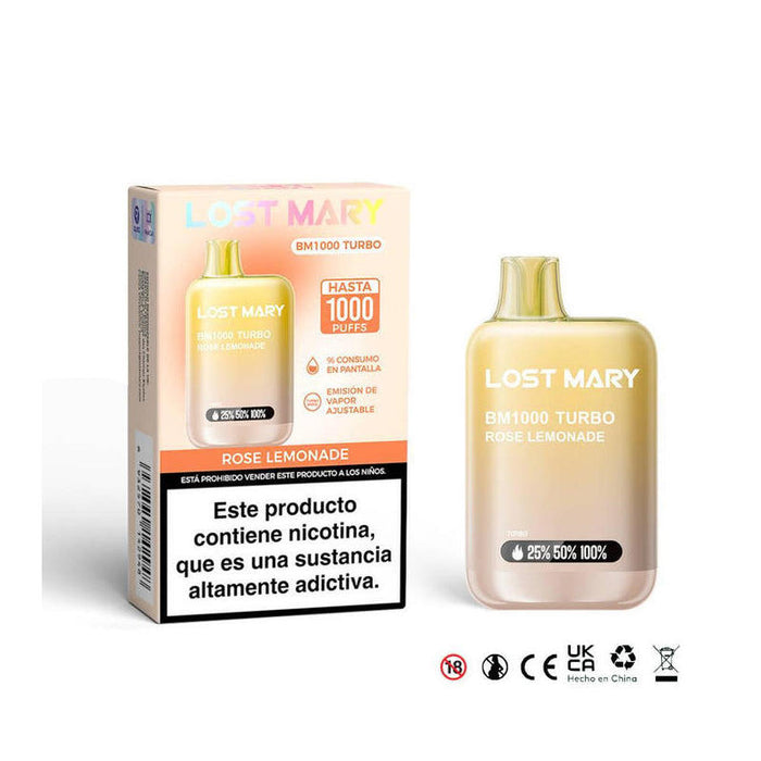Pack De 10 Unidades Lost Mary Bm1000 Turbo 2% Rose Lemonade