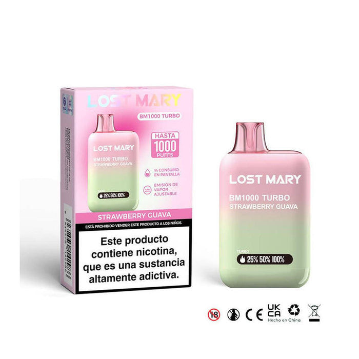 Pack De 10 Unidades Lost Mary Bm1000 Turbo 2% Strawberry Guava