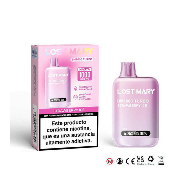 Pack De 10 Unidades Lost Mary Bm1000 Turbo 2% Strawberry Ice