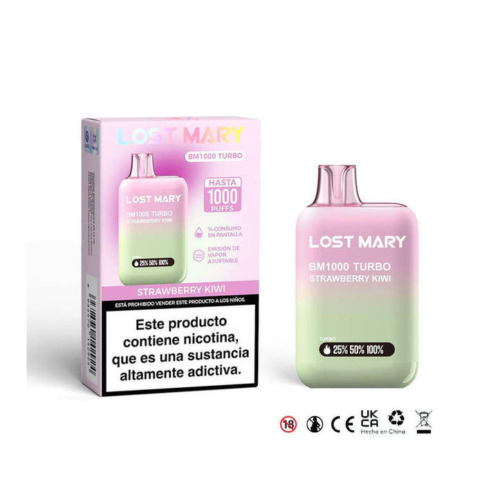 Pack De 10 Unidades Lost Mary Bm1000 Turbo 2% Strawberry Kiwi