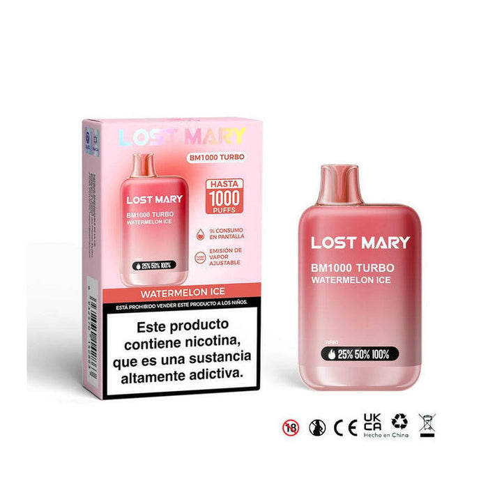 Pack De 10 Unidades Lost Mary Bm1000 Turbo 2% Watermelon Ice