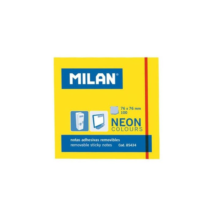 Pack De 10 Unidades Milan Bloc Notas Adhesivas 100 Hojas 76x76mm Amarillo Neón