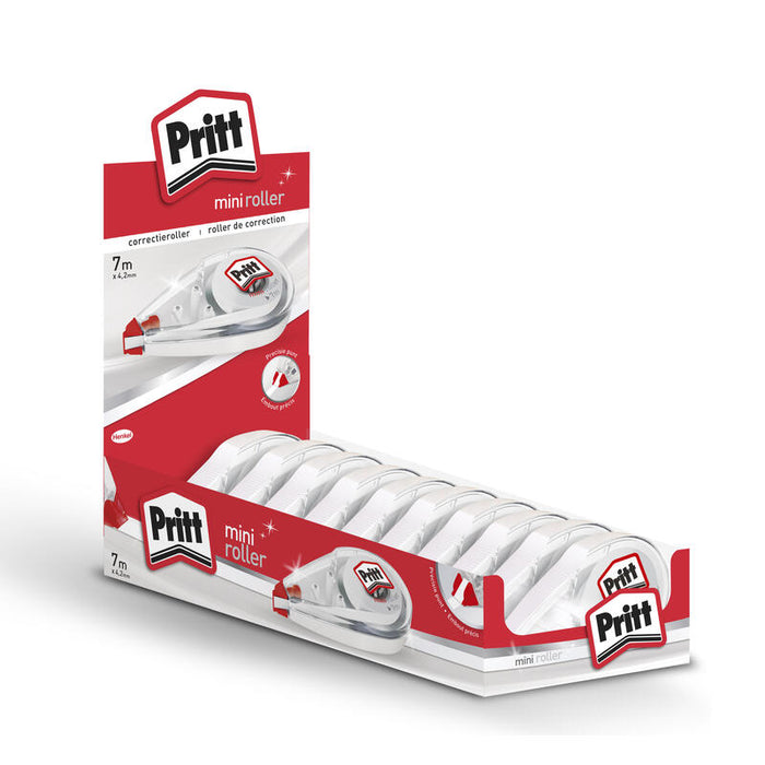 Pack De 10 Unidades Pritt Mini Roller Expositor 4.2mm X 7m - Compacto Y Ergonomico - Punta Flexible De Alta Precision -