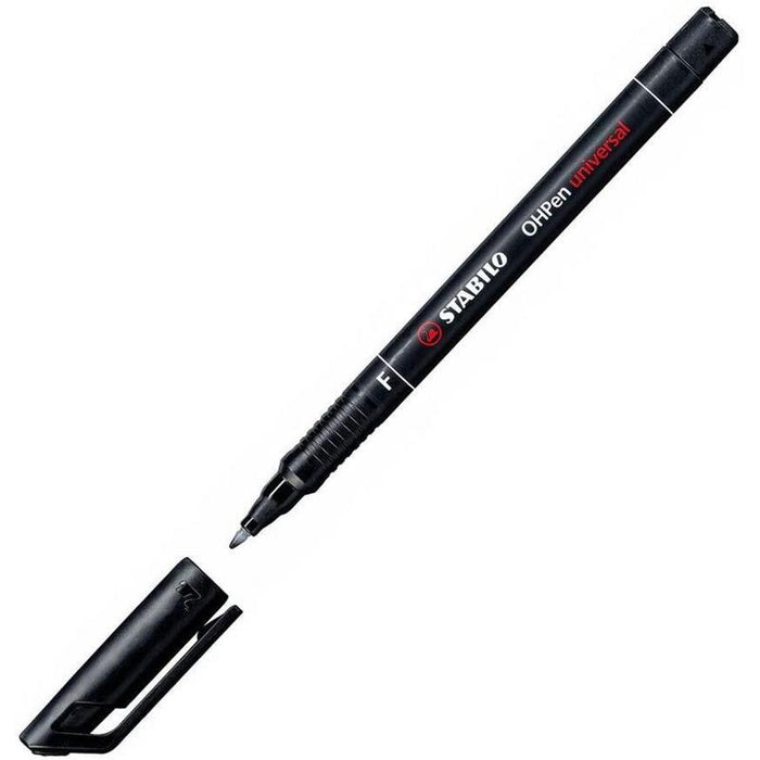 Pack De 10 Unidades Stabilo Ohpen Rotulador Permanente - Punta Fina - Trazo De 0.7mm - Agarre Antideslizante - Tapon Ventilado - Color Negro