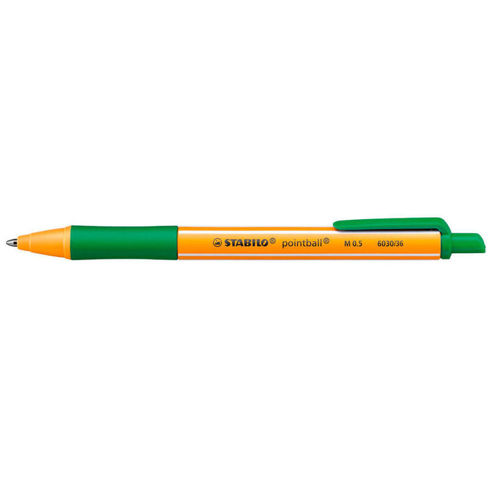 Pack De 10 Unidades Stabilo Pointball Boligrafo Retractil - Punta De 1mm - Tinta Con Base De Aceite - Recargable - 79% Plastico Reciclado - Grip Antideslizante - Color Verde