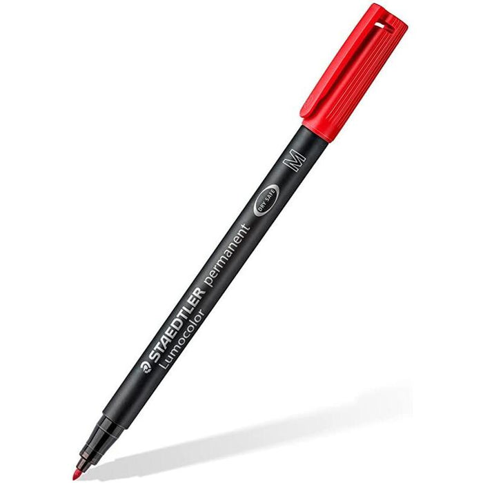 Pack De 10 Unidades Staedtler Lumocolor 317 Rotulador Permanente - Punta Media Redonda - Trazo 1mm Aprox - Capuchon Con Clip - Secado Rapido - Color Rojo