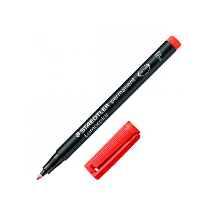 Pack De 10 Unidades Staedtler Lumocolor 318 Rotulador Permanente - Punta Fina Redonda - Trazo 0.6mm - Capuchon Con Clip - Secado Rapido - Color Rojo