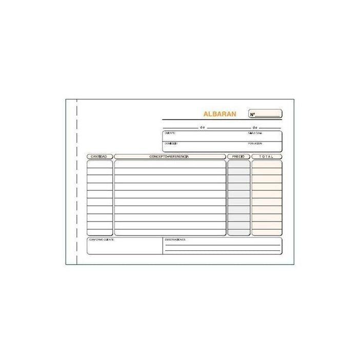 Pack De 10 Unidades Talonario Albaranes Cuarto Apaisado Duplicado Autocopia
