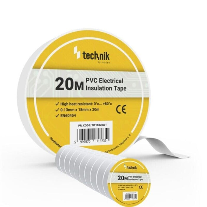 Pack De 10 Unidades Technik Cinta Aislante Pvc 0.13x18mm 20 Metros Blanco 10 Uds