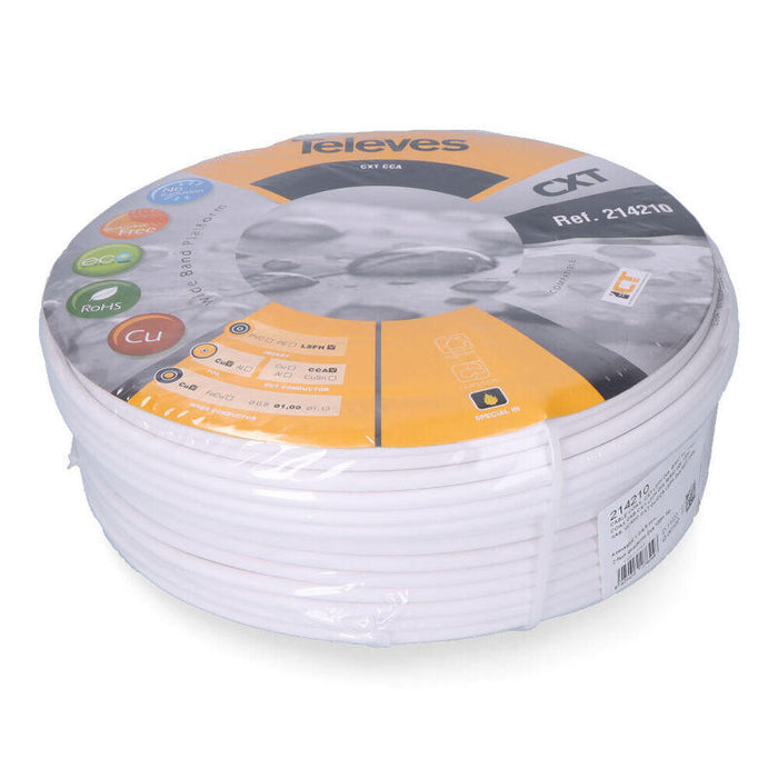 Pack De 100 Unidades - Cable Coaxial Apantallado Cobre Televes Euro/Mts (Bobina Ø270x136mm)