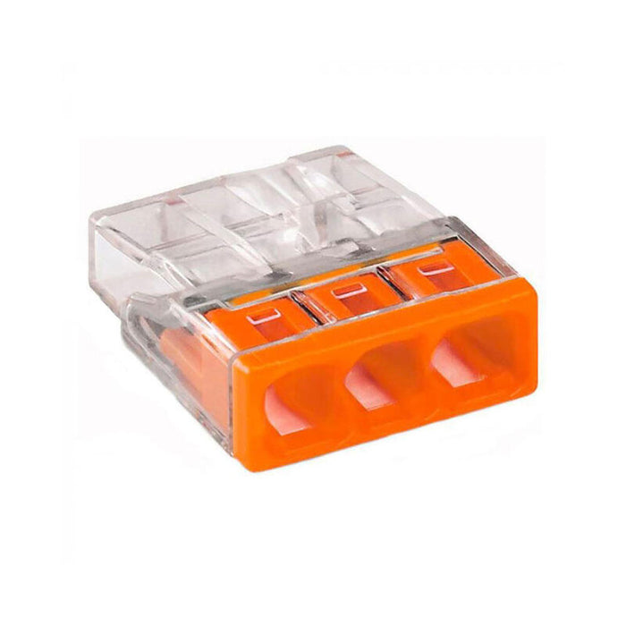 Pack De 100 Unidades - Conector Rápido 3 Conductores Rígidos, Ø Máximo 2,5 Mm², Transparente / Naranja