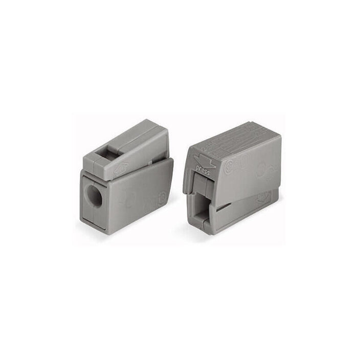 Pack De 100 Unidades - Conector Rápido En Linea Presilla 2 Conductores, 1 Rígido + 1 Rígido, Semirígido O Flexible; Ø Máximo 2,5 Mm², Gris