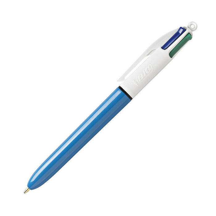 Pack De 12 Unidades Bic 4 Colours Original Boligrafo De Bola Retractil - Punta Media De 1.0 Mm - Tinta Con Base De Aceite - Cuerpo Azul/Blanco - 4 Colores
