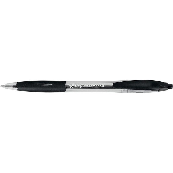 Pack De 12 Unidades Bic Atlantis Classic Boligrafo Retractil - Punta De 1mm - Cuerpo Transparente Con Grip - Color Negro
