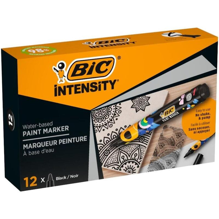 Pack De 12 Unidades Bic Intensity Marcador De Pintura - Punta Media - Tinta Con Base De Agua - 98% De Materiales