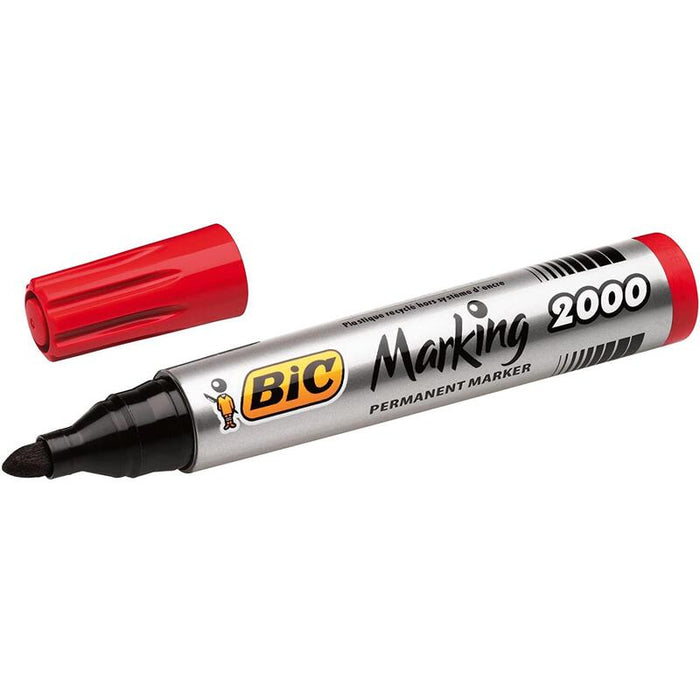 Pack De 12 Unidades Bic Marking 2000 Ecolutions Rotulador Permanente - Punta De 4.95 Mm - Tinta Con Base De Alcohol - Ecologico - Secado Rapido - Color Rojo