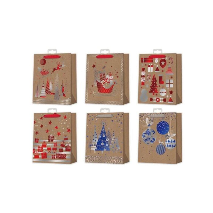 Pack De 12 Unidades Bismark Bolsa De Papel Kraft Navidad - Impresion Foil - 6 Diseã±Os Diferentes